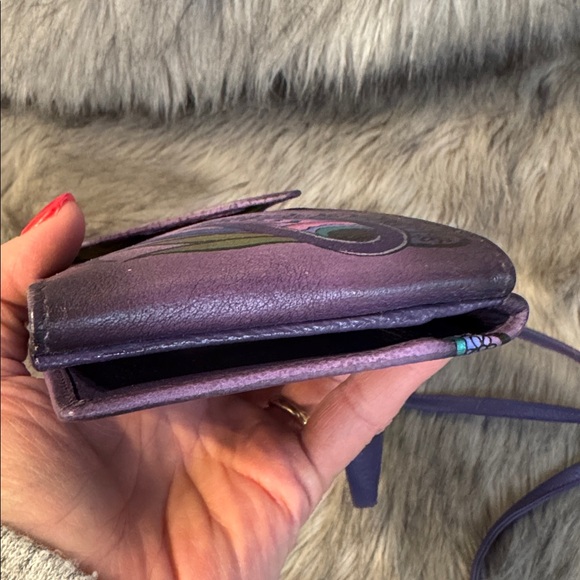 Anuschka Purple Crossbody Bag with Paisley Art - Picture 7 of 8